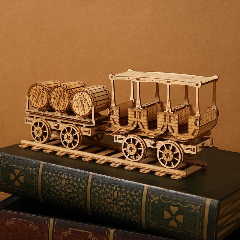 3D three-dimensional puzzle wooden toy educational assembly toy DIY creative ornament wine cart_voghion.com