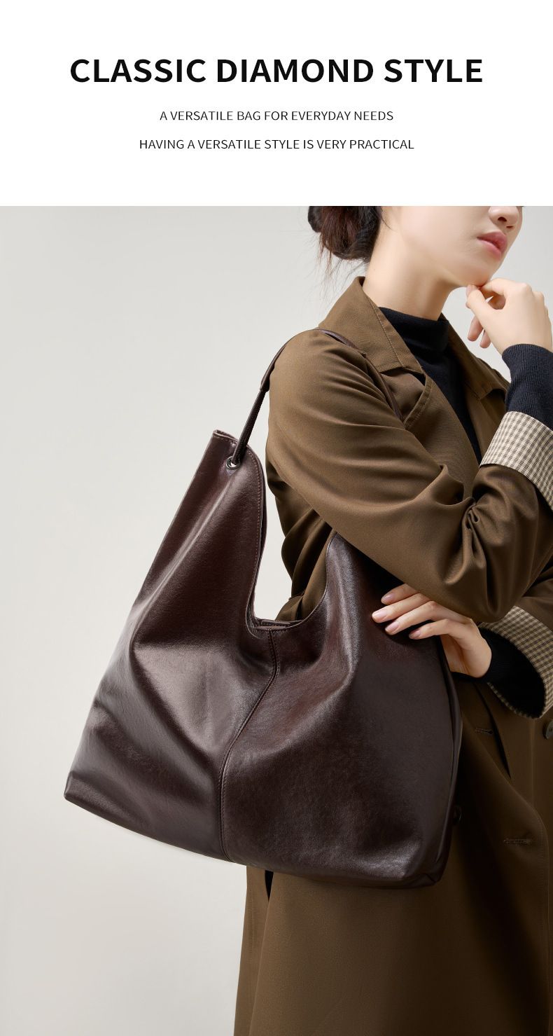 Nuova borsa tote in pelle bovina conciata al vegetale, versatile, capiente e versatile, con una sola spalla, ideale per i pendolari._voghion.com