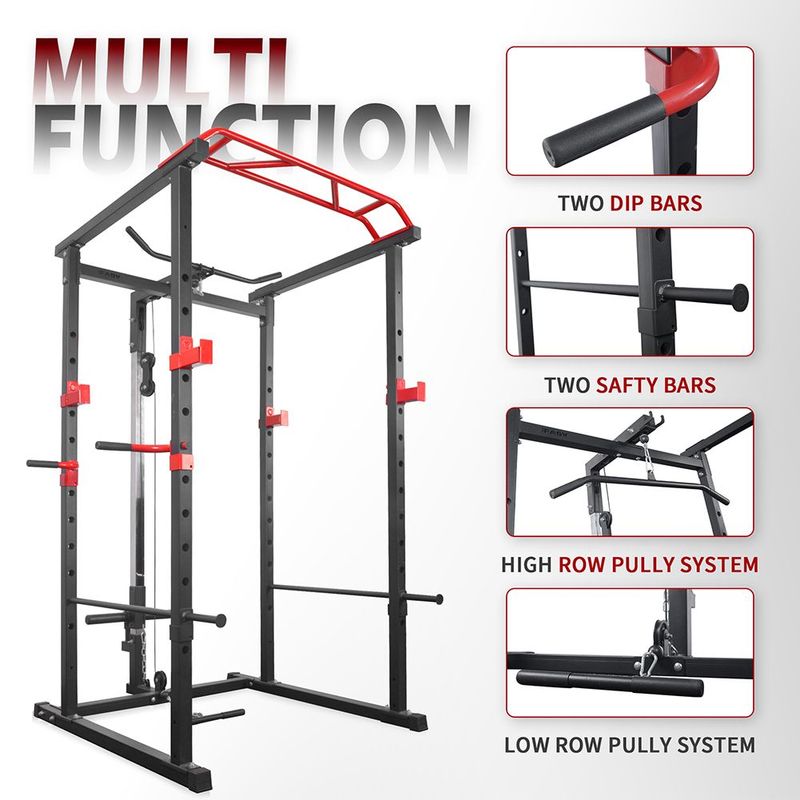 Multi-functional Power Cage,Home Adjustable Pullup Squat Rack 1000Lbs Capacity Comprehensive Fitness Barbell Rack_voghion.com