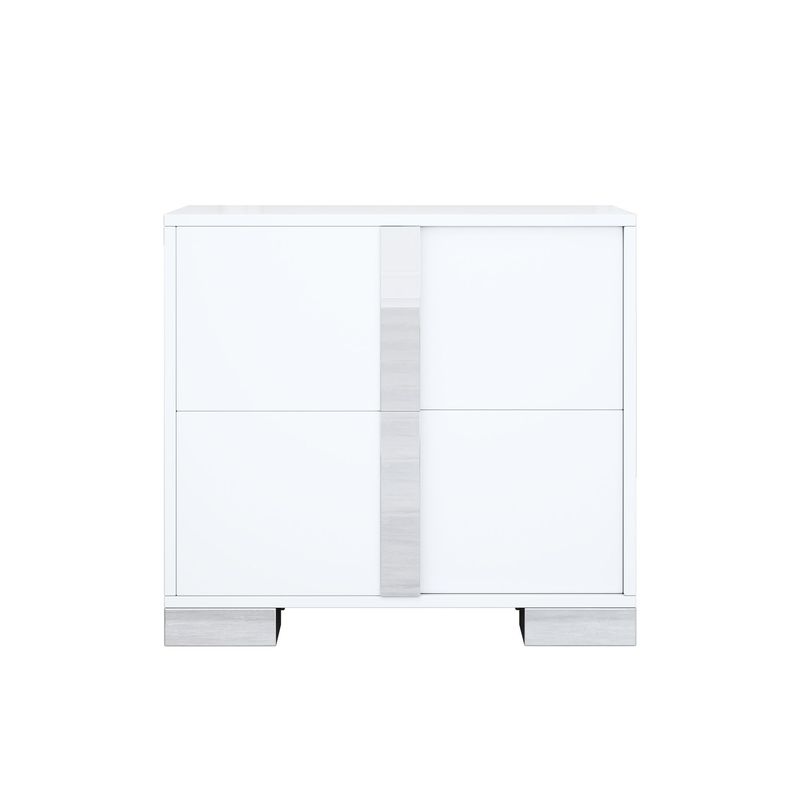 Elegant Nightstand With Metal Handle,Mirrored Bedside Table With 2 Drawers For Bedroom,Living Room,White_voghion.com