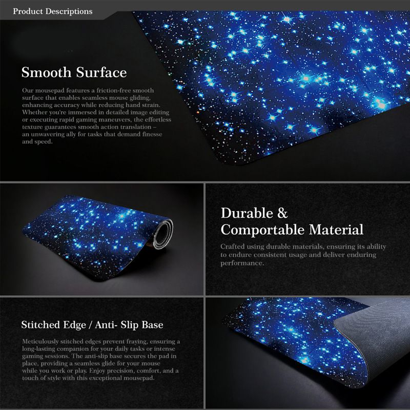 Tappetino per mouse antiscivolo con trasferimento termico, bordo antisporco, oversize, per scrivania da ufficio, con mappa del cielo stellato dell'universo esplosivo_voghion.com