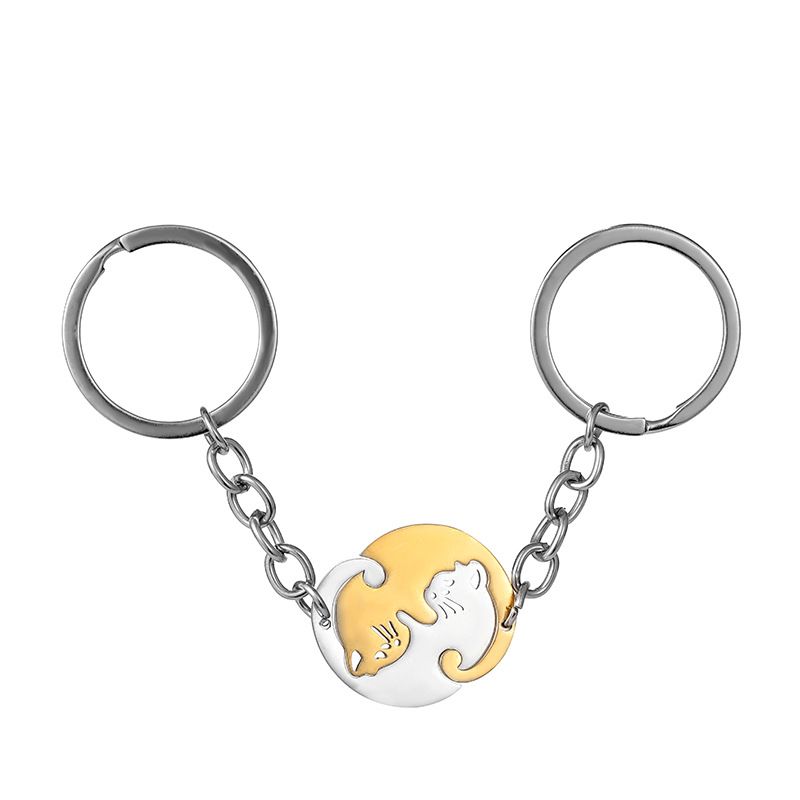 Portachiavi con ciondolo a forma di gatto bianco e nero, portachiavi anti-smarrimento in acciaio inossidabile per coppie uomo e donna, accessori per ciondoli da borsa_voghion.com