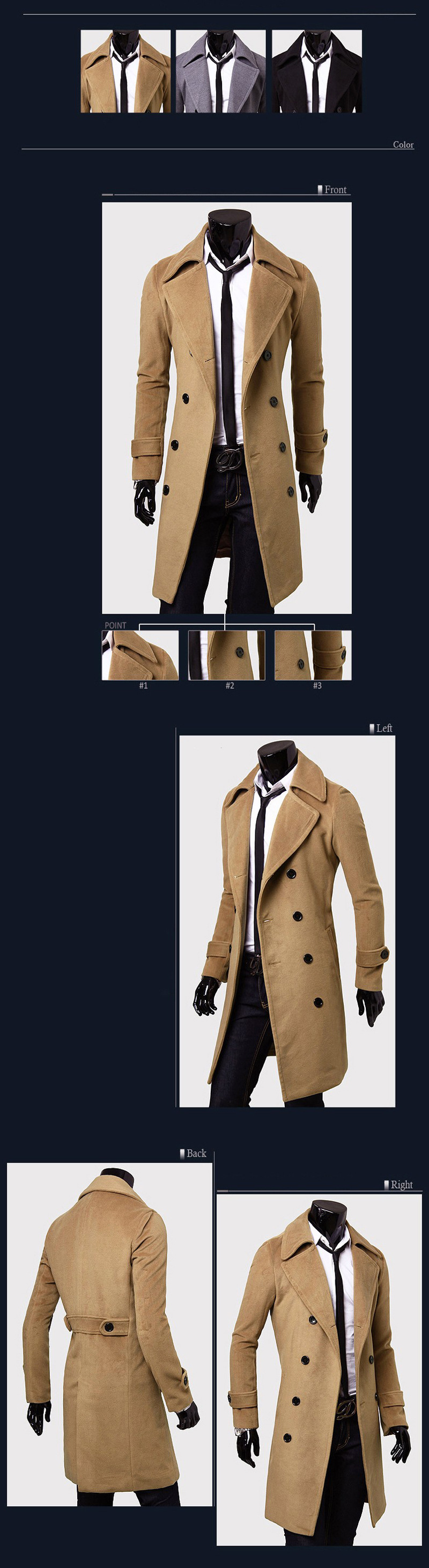 【 M-4XL 】 Autumn and Winter Long Double breasted Windbreaker Wool Slim Fit Coat Men's_voghion.com