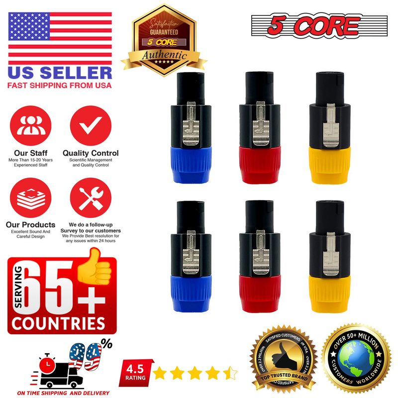 5 Core Speakon Adapter 6 Pack High Quality Audio Jack Male Audio Pin Speaker Adapter Connector - SPKN BRY 6PK_voghion.com