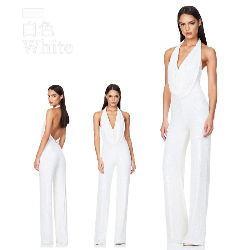 Mameluco sin mangas con escote en V profundo para mujer Spice Spice Style mameluco con cuello halter y lentejuelas_voghion.com