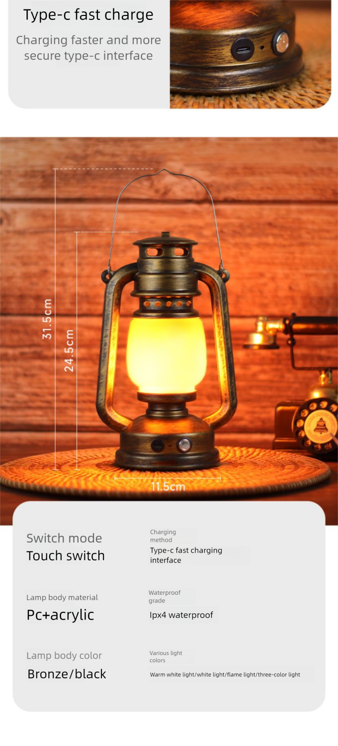 LED Rechargeable Bar Creative Qingba Decorative Table Iron Art Outdoor Camping Kerosene Lamp Lantern_voghion.com
