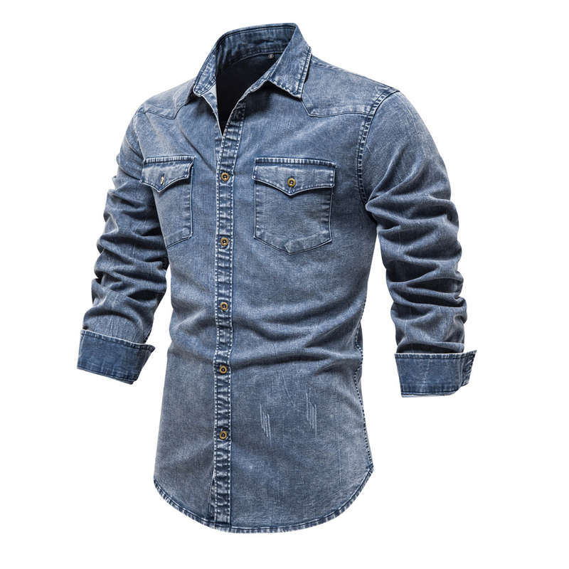 2022 grenzüberschreitender Handel Herbst und Winter Neue europäische Größe Herren-Jeanshemden Qualität Heavy Duty Washed Distressed Shirts Herren_voghion.com