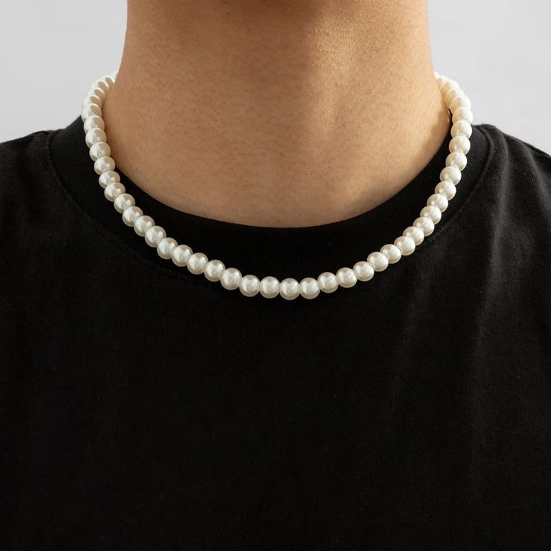 Trendy Hip Hop Pearl Chokers Necklace for Men Women Exquisite Boho Beaded Neck Chain Male Versatile Street_voghion.com