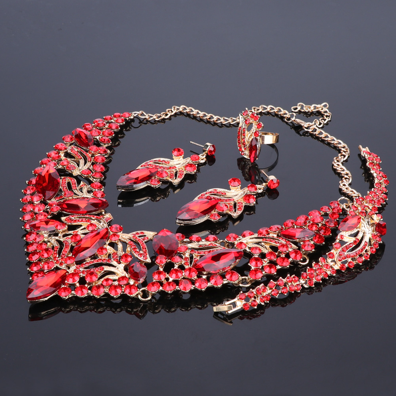 Fashion Rhinestone Crystal Choker Necklace For Woman Statement Necklaces Earring Bracelet Ring Boho Jewelry Sets_voghion.com