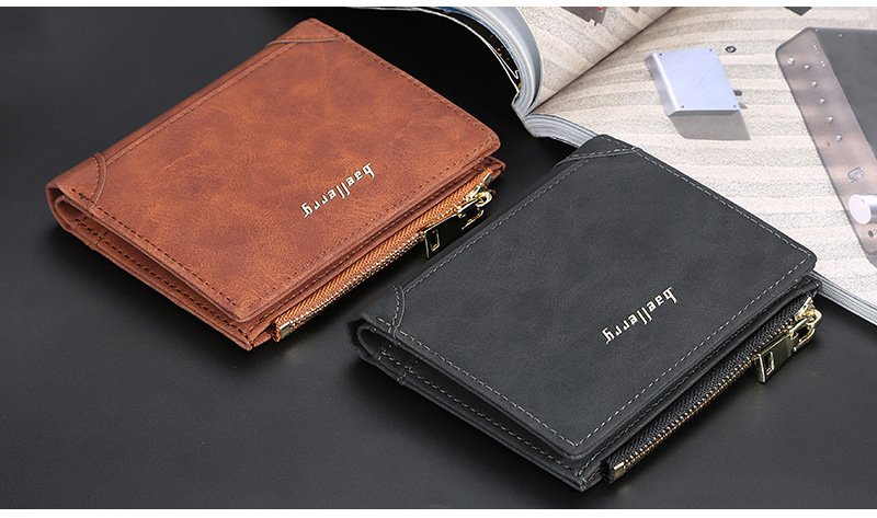 Carteira Baellerry Masculina Curta com Zíper Carteira Vertical Multicartões Elegante Moeda de Alta Qualidade_voghion.com