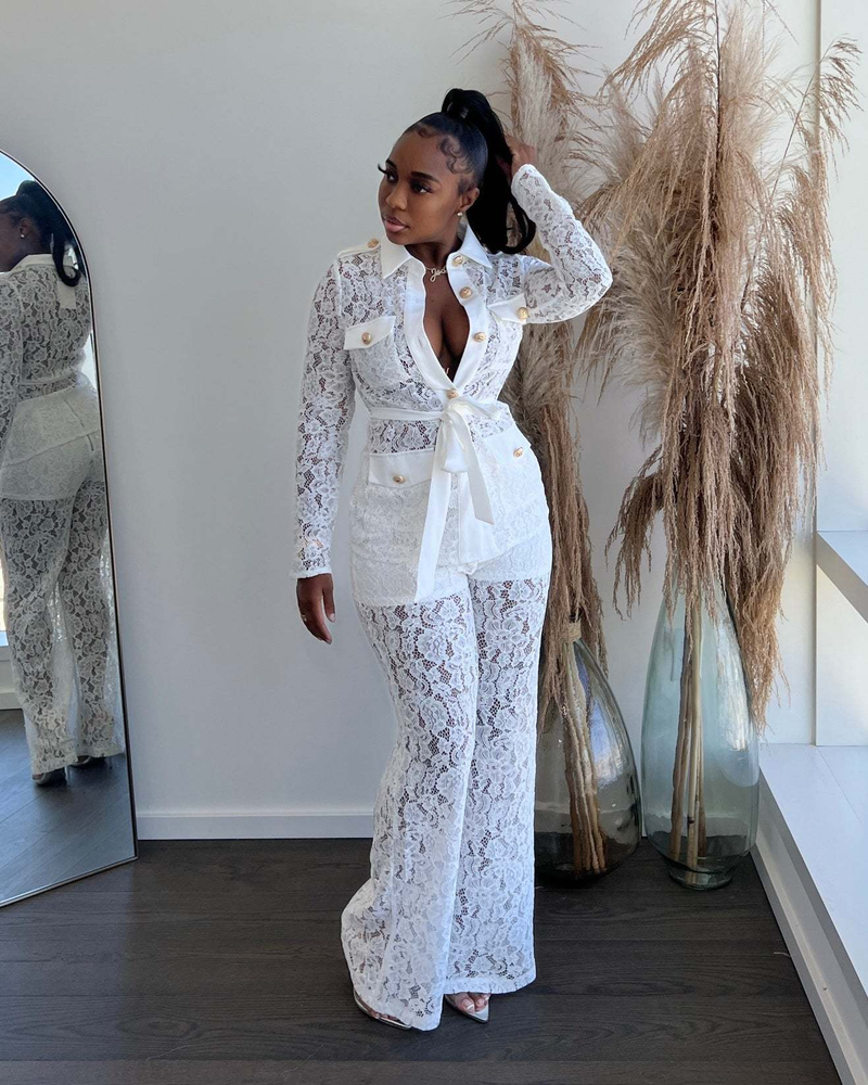 Women's Autumn Fashion Hook Lapel Long Sleeve Pants Suit_voghion.com