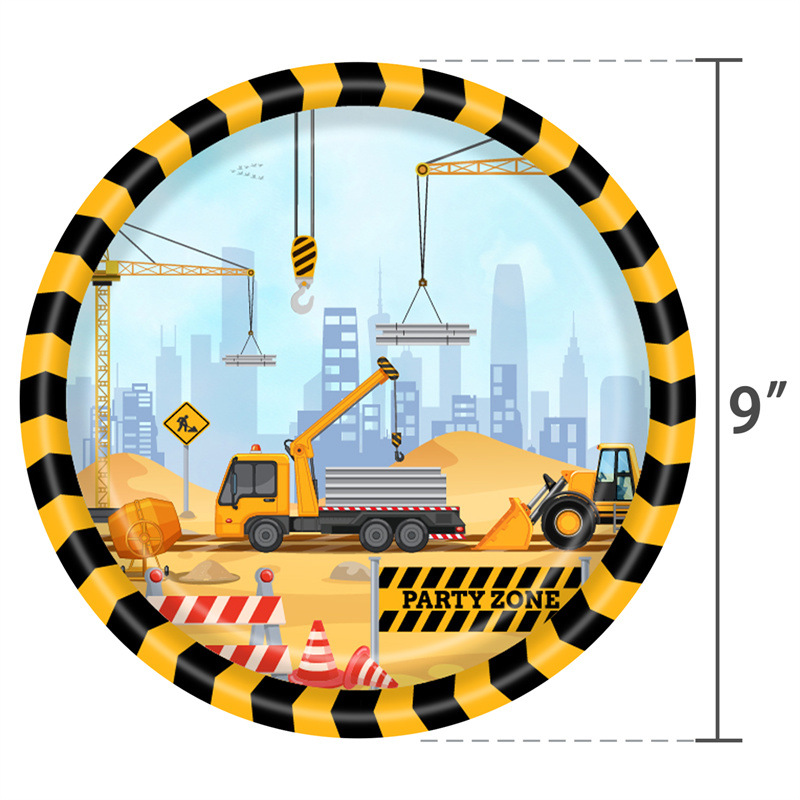 New construction vehicle excavator shovel construction boy party paper cups, paper plates, tablecloths, banners, birthday decorations_voghion.com