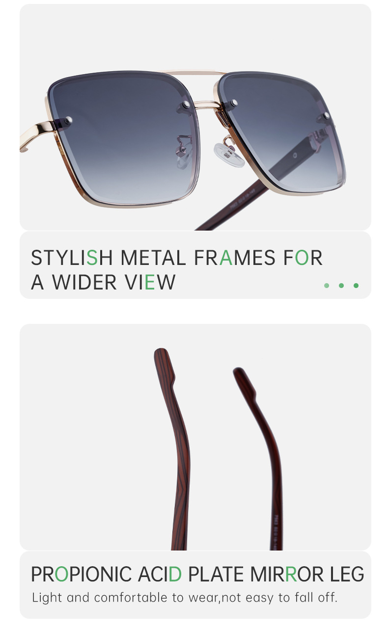 2024 Neue europäische und amerikanische Vintage-Doppelstrahl-Sonnenbrille aus Metall für Herren, Spiegelbeine aus Holzimitat, Anti-Blaulicht-Sonnenbrille für Herren_voghion.com