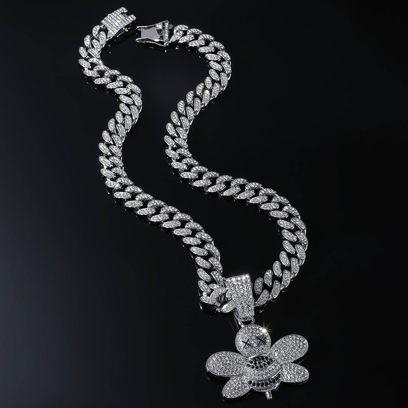 Ciondolo ape laboriosa 15 mm catena girocollo a maglie cubane da 18 pollici Hip Hop completamente ghiacciato Cubi Zirconia Cz oro rosa colore gioielli da uomo_voghion.com