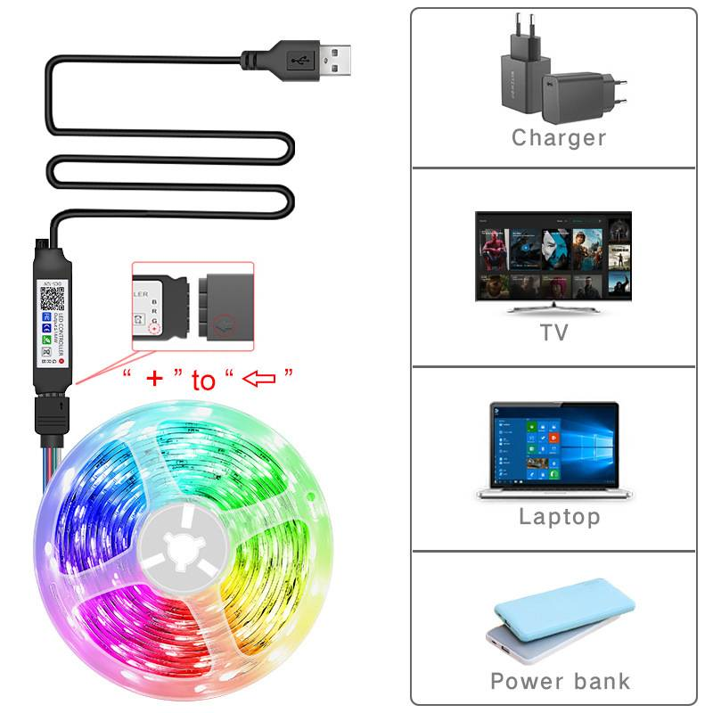 5v Laagspanningslichtstrip 5050wifi Smart Led-lichtstripset RGB-muzieklichtstrip USB-spraak-Bluetooth-bediening_voghion.com