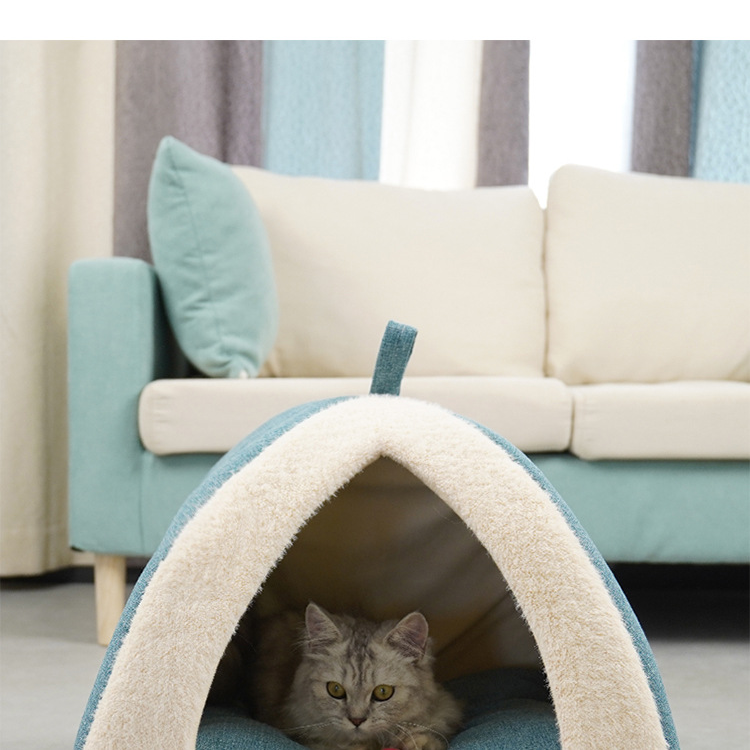 Lettiera per gatti carina Autunno/Inverno Calda per gatti Semi-chiusa Teddy Lettiera per cani di piccola taglia Cuccia staccabile per gatti_voghion.com