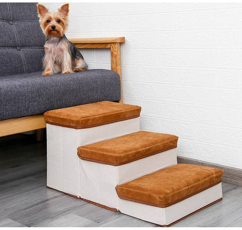 Escalier pour chien, marchepied et escalier Hesento à 3 niveaux, marchepied pour lit surélevé avec rangement et marches réglables, rampe pour lit-canapé_voghion.com