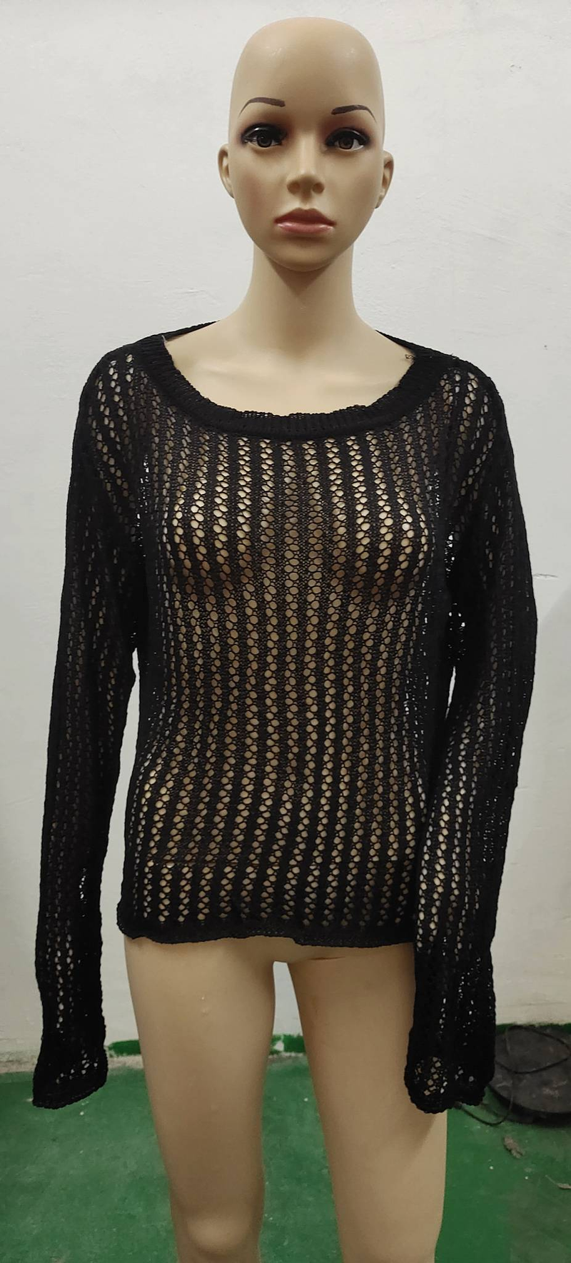 Casual Weiß Pullover Pullover Aushöhlen Fishnet Sommer Mode Lose Smock Langarm Y2k Löcher Hemd Frauen Harajuku_voghion.com
