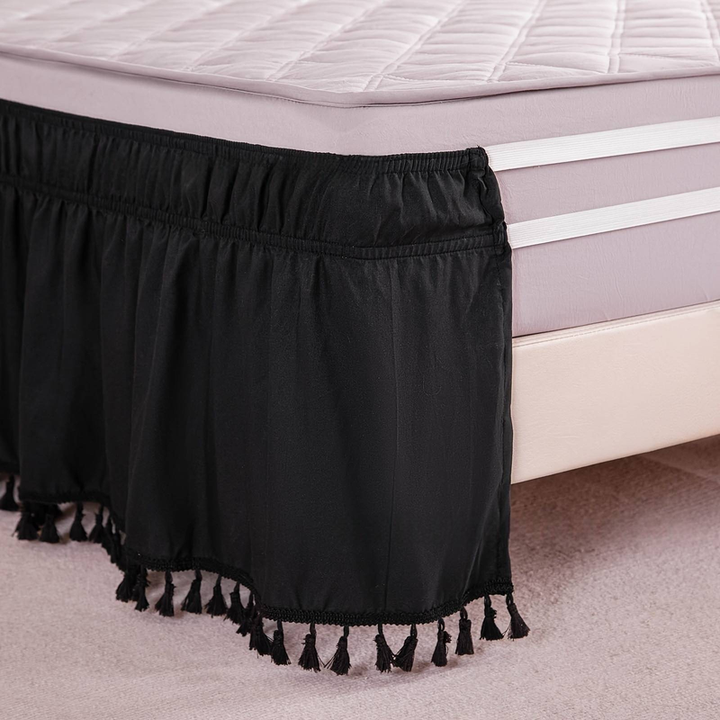 Gonna da letto avvolgente in tinta unita - volant elastico aderente antipolvere (tessuto antipiega con tasche profonde, facile da installare, per letto matrimoniale/king size)_voghion.com