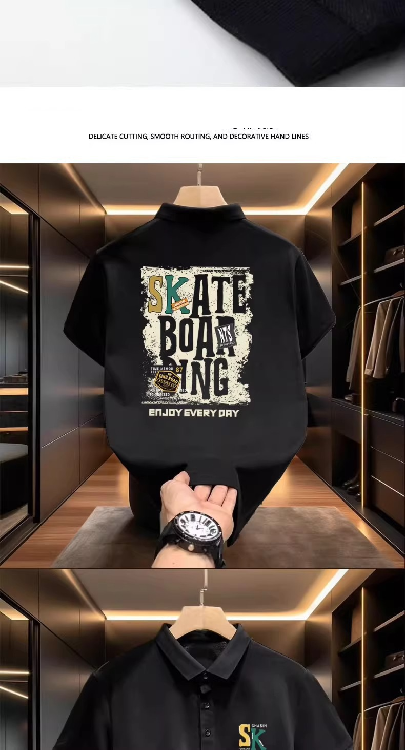Camicia da uomo a maniche corte con risvolto ampio, maglietta casual alla moda da lavoro_voghion.com