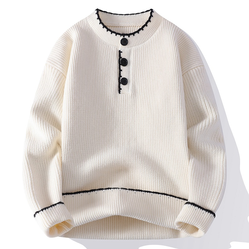 Men's Clothing Men's Oversized Crewneck Sweater - Minimalist Casual Knitwear (Beige/Grey/Black/Rose, M-4XL)_voghion.com