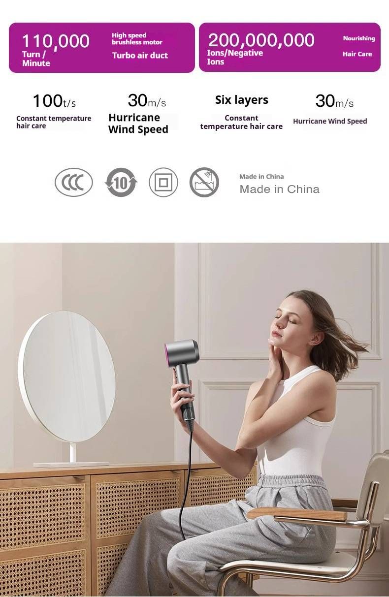 Bladeless Hair Dryer – 1500W Brushless Motor, 3-Speed & Negative Ion, Hot/Cold Air For Salon-Quality Styling_voghion.com
