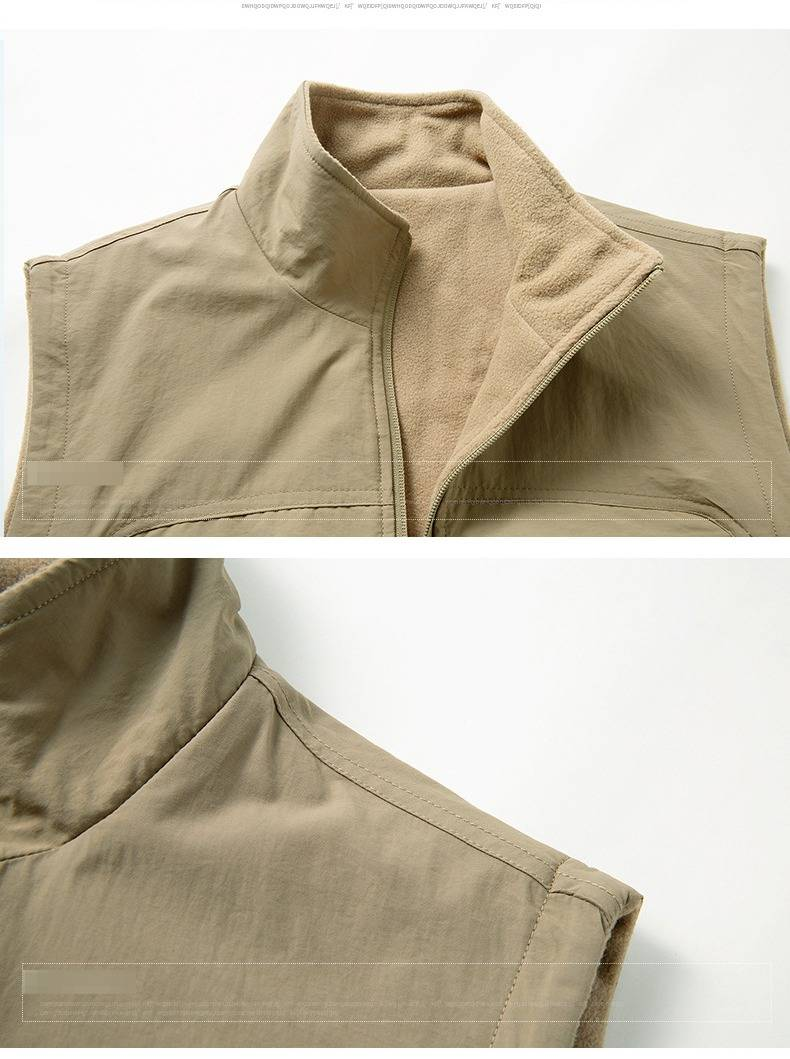 Colete utilitário masculino com forro de lã polar – Gola alta e quente, design com vários bolsos, reversível e leve para uso casual e ao ar livre._voghion.com