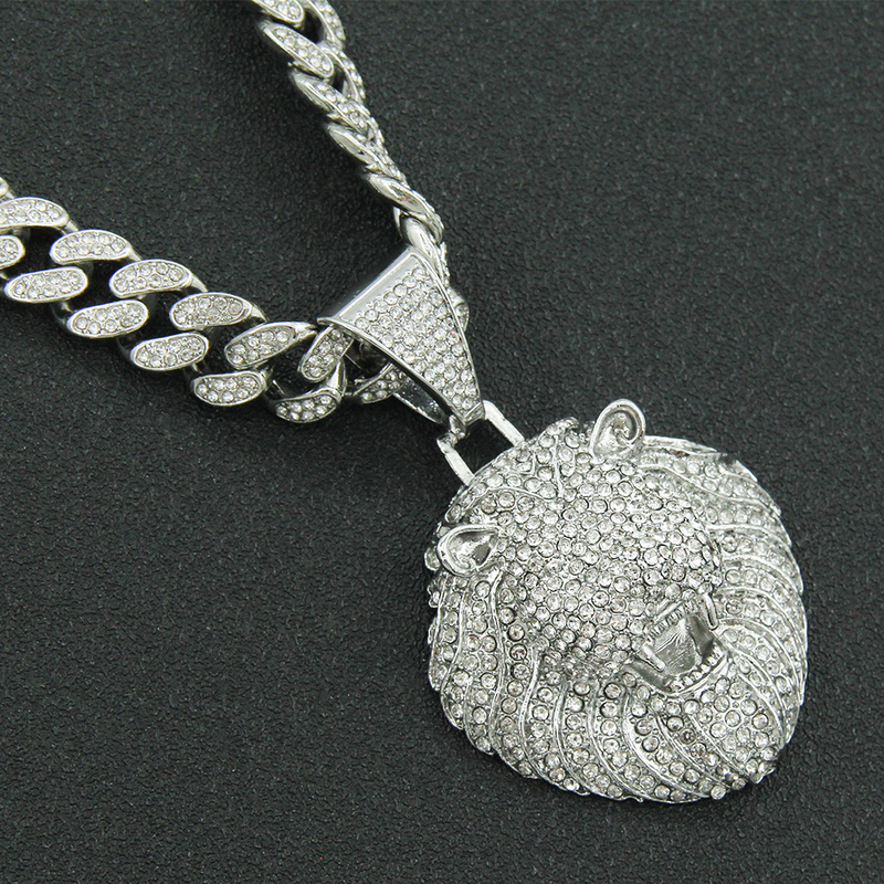 Gepersonaliseerde heren coole 3D leeuw hanger Cubaanse ketting Europese en Amerikaanse hiphop stijl nekketting slot bot ketting_voghion.com