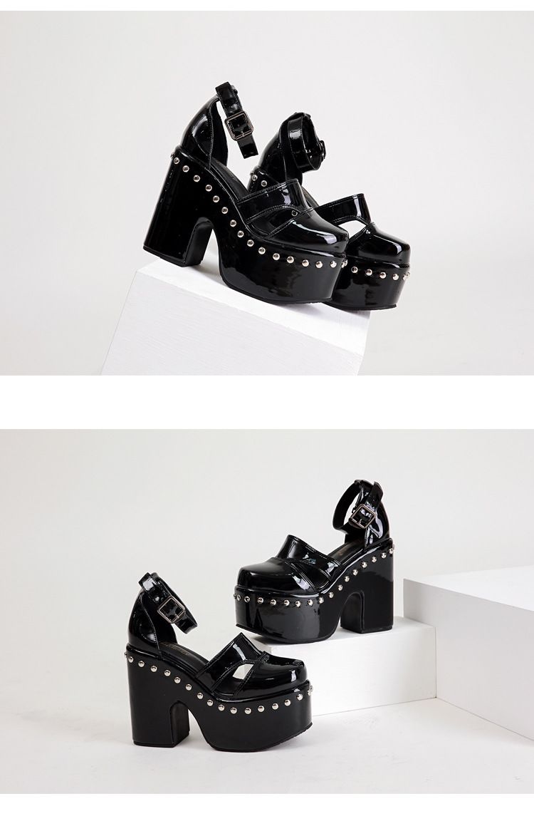 Thick-heeled platform thick-soled patent leather covered hollow sandals_voghion.com