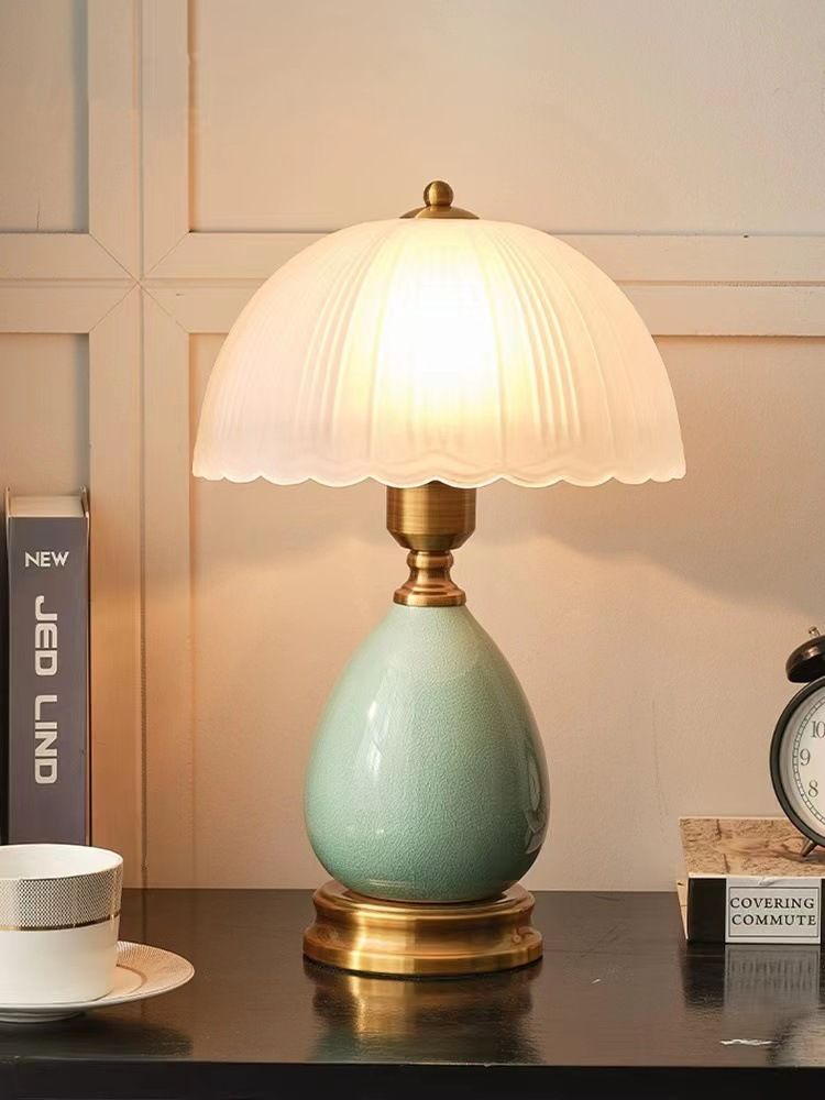 European Style Table Pastoral Ceramic Glass LED Study Desk Smart Lighting Bedroom Decorative Bedside Lamp_voghion.com