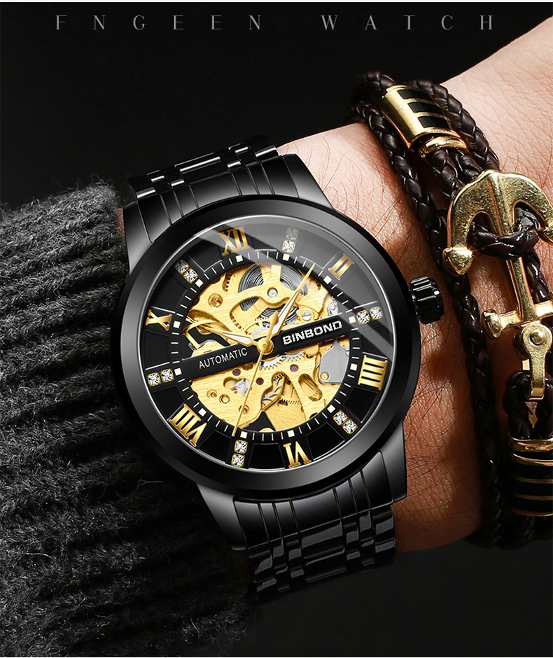 Armbanduhr Herren Automatische Mechanische Uhr Hohl Im Dunkeln Leuchtend Wasserdicht Studenten Einfache Mode Trend Herrenuhr_voghion.com