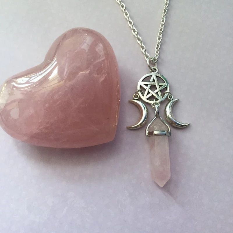 Colar com pingente de pedra da lua, pingente de cristal de deusa tripla, colar de bruxaria wiccan, joias criativas para mulheres, estoque pronto_voghion.com