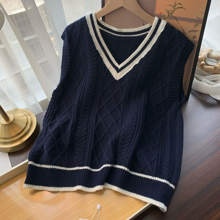 Couleur contrastée, col polyvalent, gilet tricoté à torsion de pâte frite, printemps et automne, version coréenne, vêtements superposés, gilet, pull et gilet_voghion.com