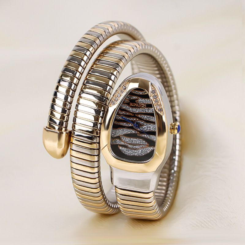 Slangvormig kwartshorloge, modieus, veelzijdig, prachtig, met diamanten bezette nis, artistiek horloge voor dames_voghion.com