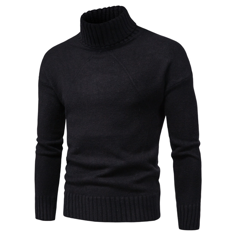 Hierscht a Wanter Nei Einfarweg Strickwueren Moud Laangärm Héichhalspullover Hären Ënnerlag_voghion.com