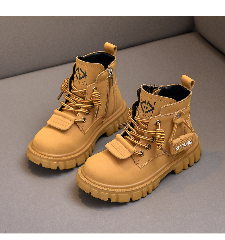 Martin 2023 Herbst/Winter Neue kinder Casual Mode Baby Weichen Boden Plüsch Jungen Gelb Stiefel_voghion.com