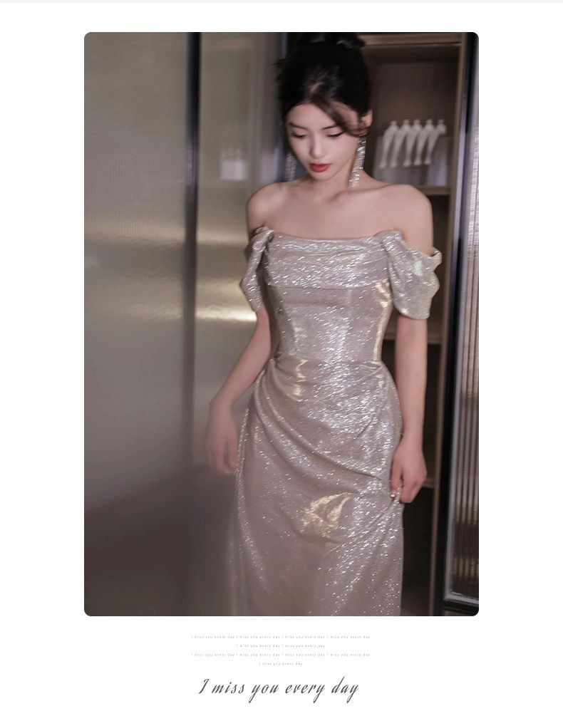 Damenbekleidung Temperament High End Sparkling Toast Kleid Braut Elegant Bankett Host Weiblich_voghion.com