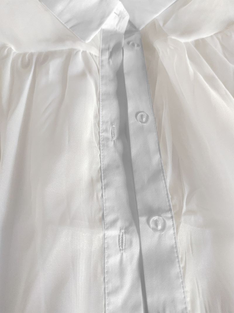 Chemisier à manches lanternes pour femme – Chemise oversize transparente en polyester | Fluide et féminine, idéale pour le bureau et les rendez-vous galants._voghion.com