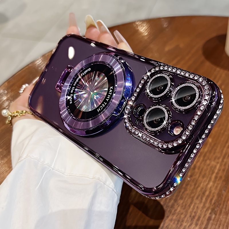 Bling Glitter Ring Bracket Magnetic Plating Phone Case For iPhone 14 13 12 11 Pro Max 15 Plus Kickstand Shockproof Soft_voghion.com