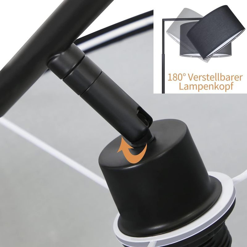 Glitzerlife Stehlampe Schwarz Stehleuchte Vintage - 166cm Stoffschirm Standleuchte Bogenlampe E27 Fassung Mit Fußschalter Retro Standlampe Für Schlafzimmer_voghion.com