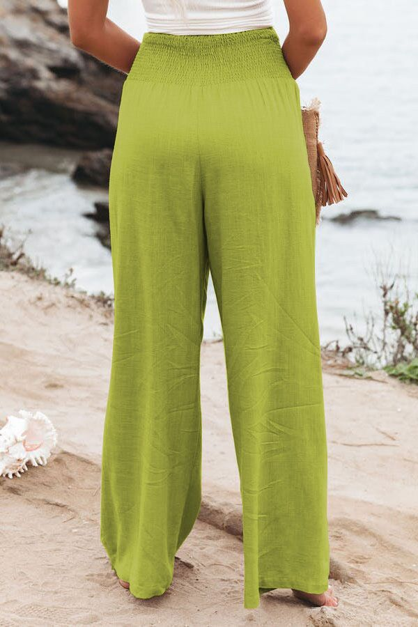 Pantalon long décontracté et polyvalent pour femme, coupe large, taille élastique, en coton, grande taille, printemps/été 2022_voghion.com