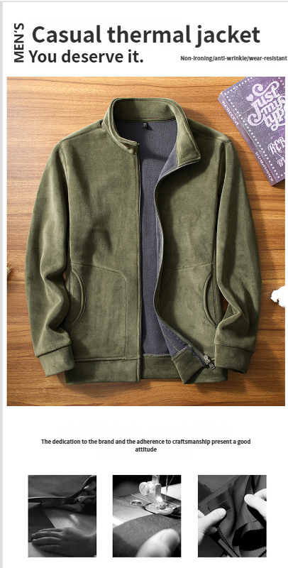 Giacca da uomo autunno inverno in pile, cardigan felpato per uomini di mezza età e giovani, calda e casual, con colletto rialzato_voghion.com