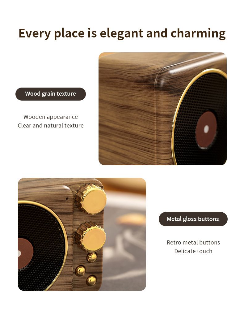 Mao Shan Wang Toca-discos T10 Bluetooth Alto-falante portátil sem fio Retro Madeira Grão Criativo Pequeno Alto-falante FM Presente_voghion.com