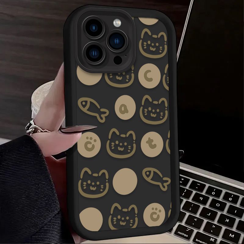 Custodia per telefono con motivo a pesce gatto e linea carina per iPhone 16 15 14 13 12 11 Pro Max X XS X S Max XR SE 2020 7 8 Plus Cover posteriore morbida in PC per iPhone 16_voghion.com