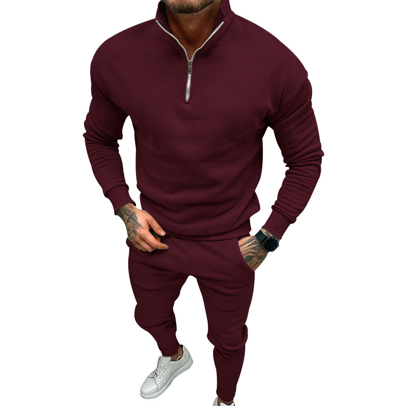 Conjunto de otoño e invierno para hombre, nuevo, de felpa, informal, liso, cálido, con cremallera, ropa deportiva para hombre_voghion.com