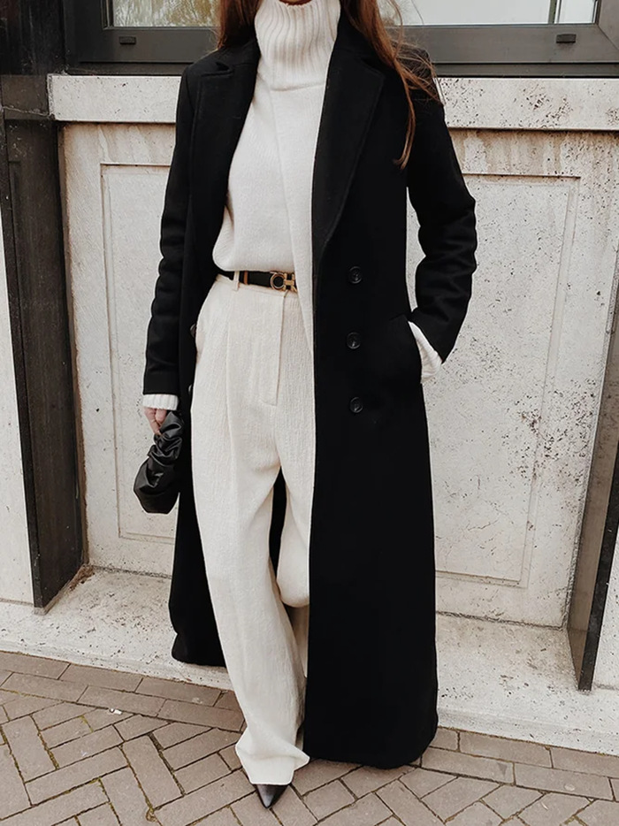 2025 Herfst en Winter Europese en Amerikaanse Lange Mouw Losse Knoop Herfst Winter Effen Kleur Enkellange Wolmix Jas Trenchcoat Damesmode_voghion.com
