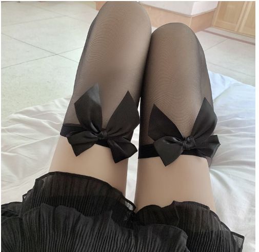 Dunne zomerkousen met hoge plooien voor vrouwen, witte overknees met kantstrik, lange buis, zwarte halve sokken A8_voghion.com