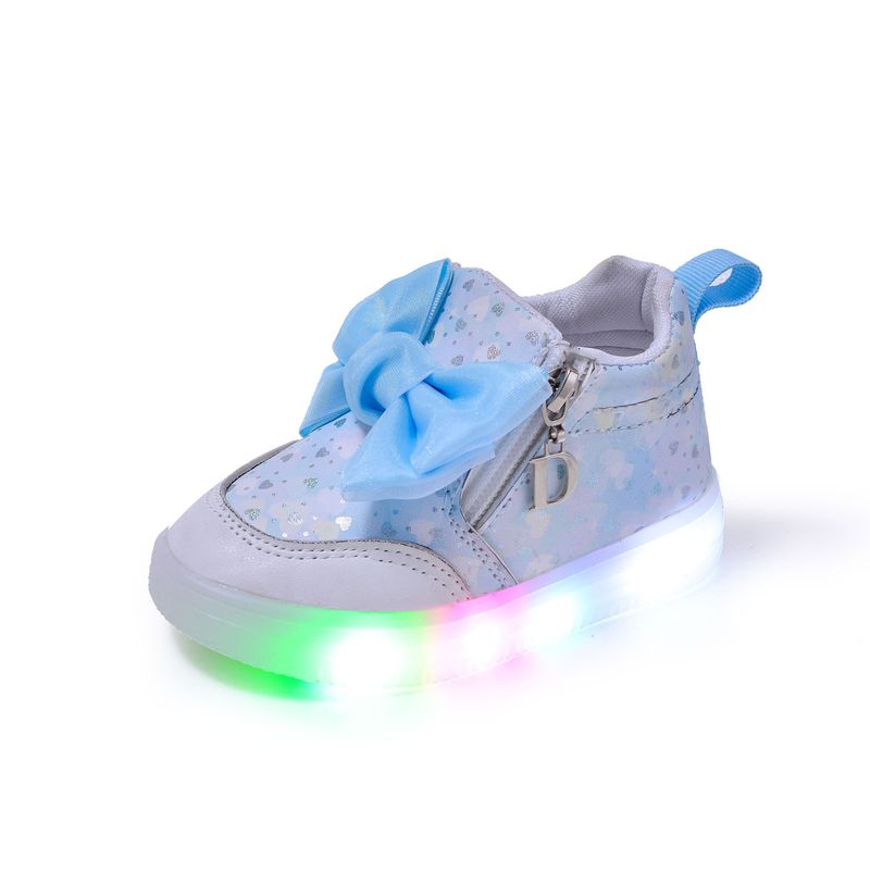 Spring Autumn New Girl Princess LED Lighting Small And Medium Sized Girls' Leisure Bow Sports Soft Soled Shoes_voghion.com