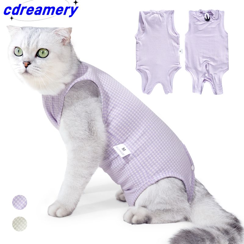 Cat Recovery Suit Professional,Abdominal Wounds Cone E-Collar Alternative,Pet Surgical Recovery Suit Soft Onesie For Cats_voghion.com