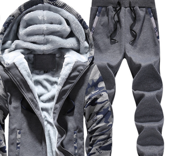 Herretøj Vinter plus fleece hættetrøje med hætte to sæt afslappet sport grænseoverskridende camouflage langærmet cardigan hættetrøje_voghion.com